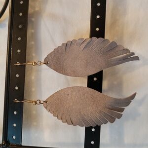 Earrings Matte cool gray faux leather.  Wing or feather shape